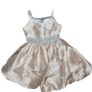Blue Gorgeous Girls' Beaded Satin gold Dress woth silver sparkle accent Size 10